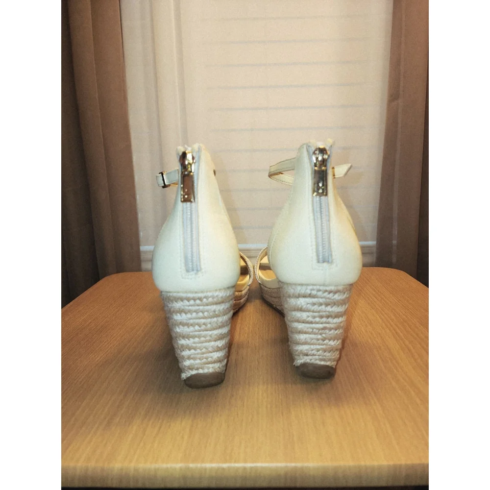 Kenneth Cole Women Macrame Strap Zipper Espadrille Wedge Platform 10 M Ivory